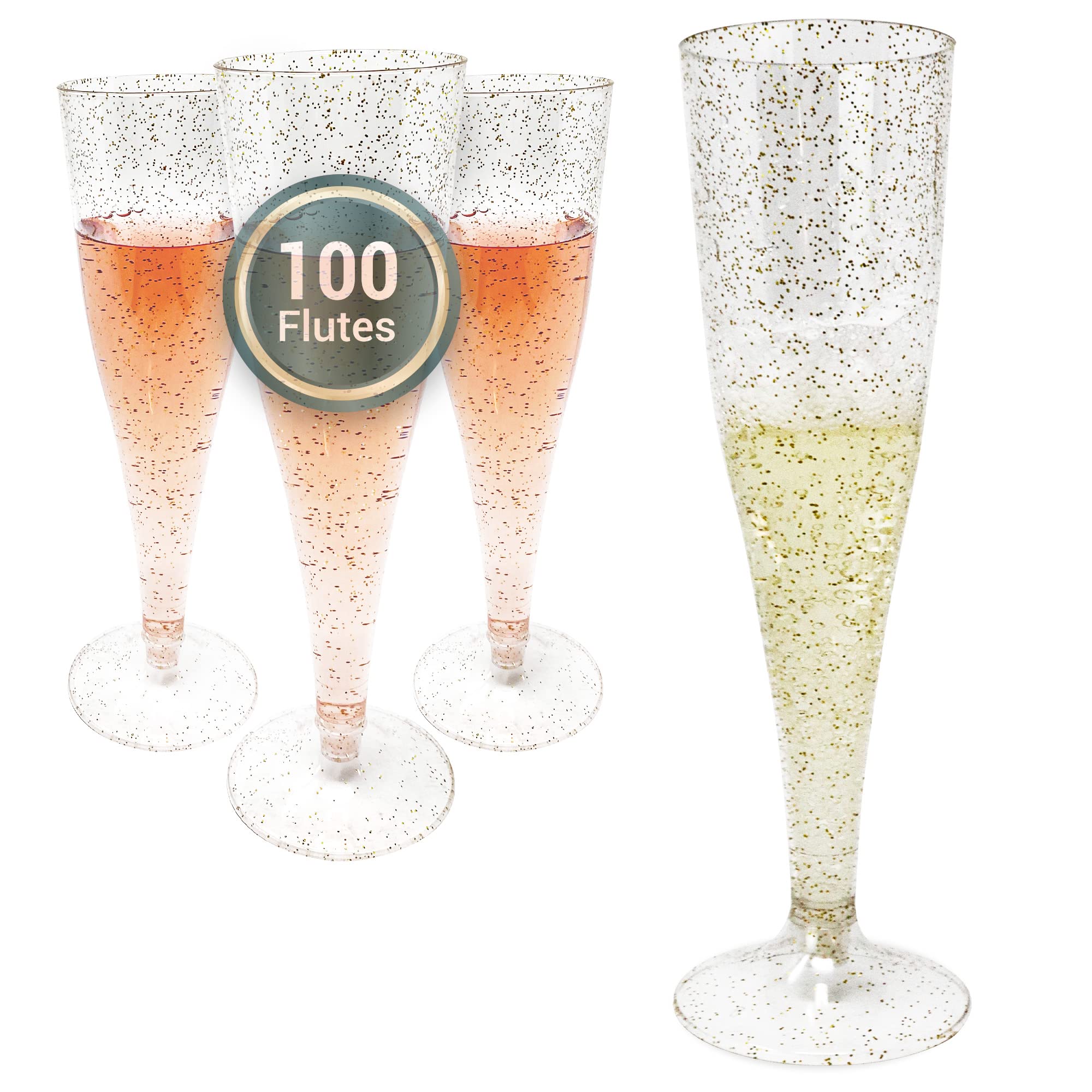 Reli Champagne Flutes with gold glitter, stylish disposable option for celebrations