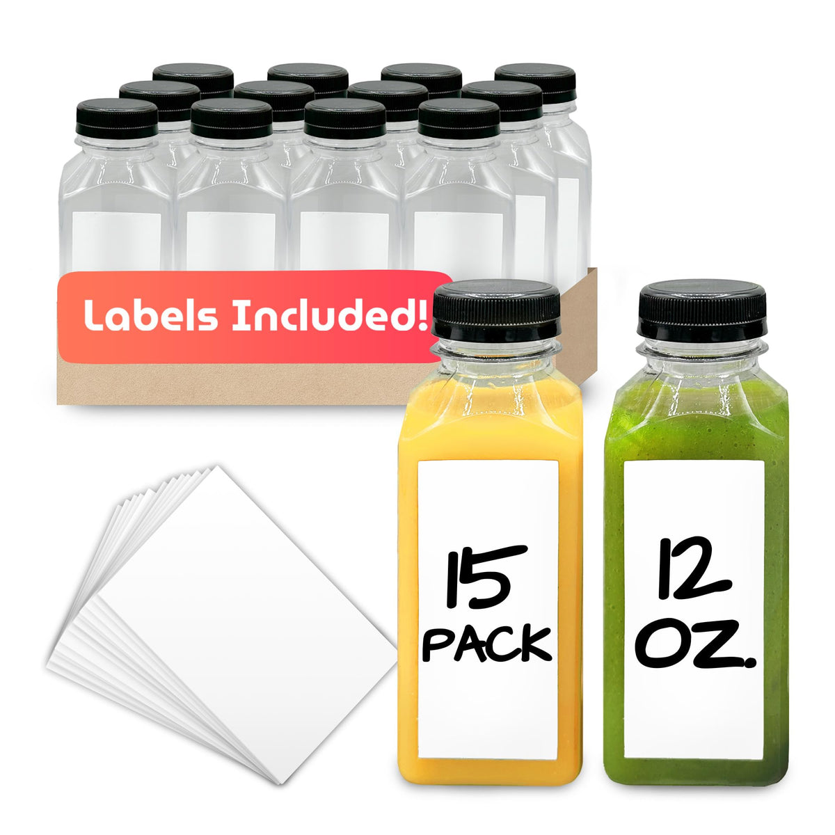 Reli juice bottle 12oz square with cap for fresh juice on the go