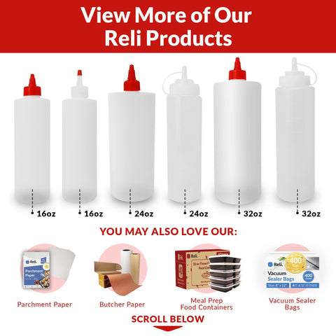 Clear Reli squeeze bottles help organize kitchen and monitor contents