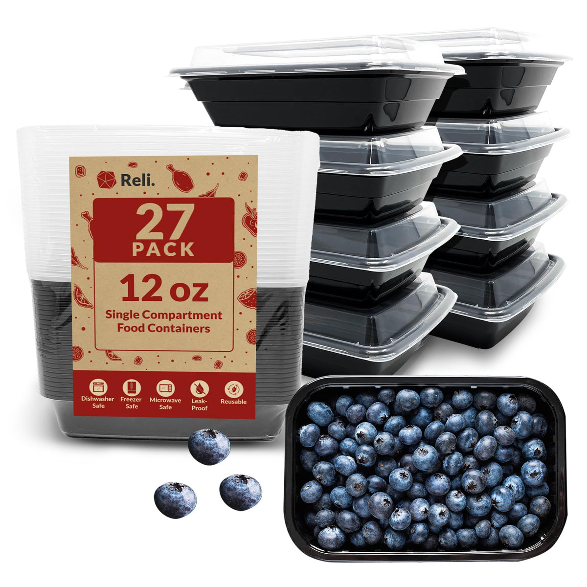 Reli 12oz meal prep container base keeps meals organized for on-the-go prep.