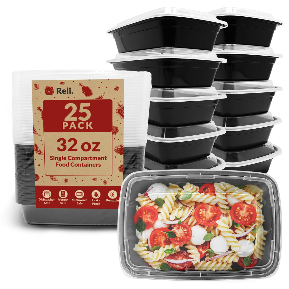 Reli meal prep 32oz container base with snap-on lid for organized meals