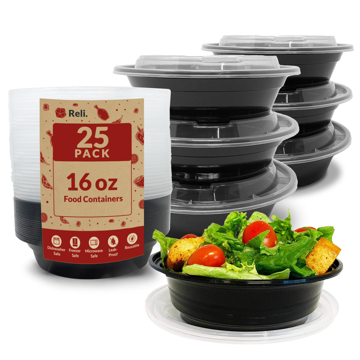 Reli meal prep bowls 16oz stacked for compact storage