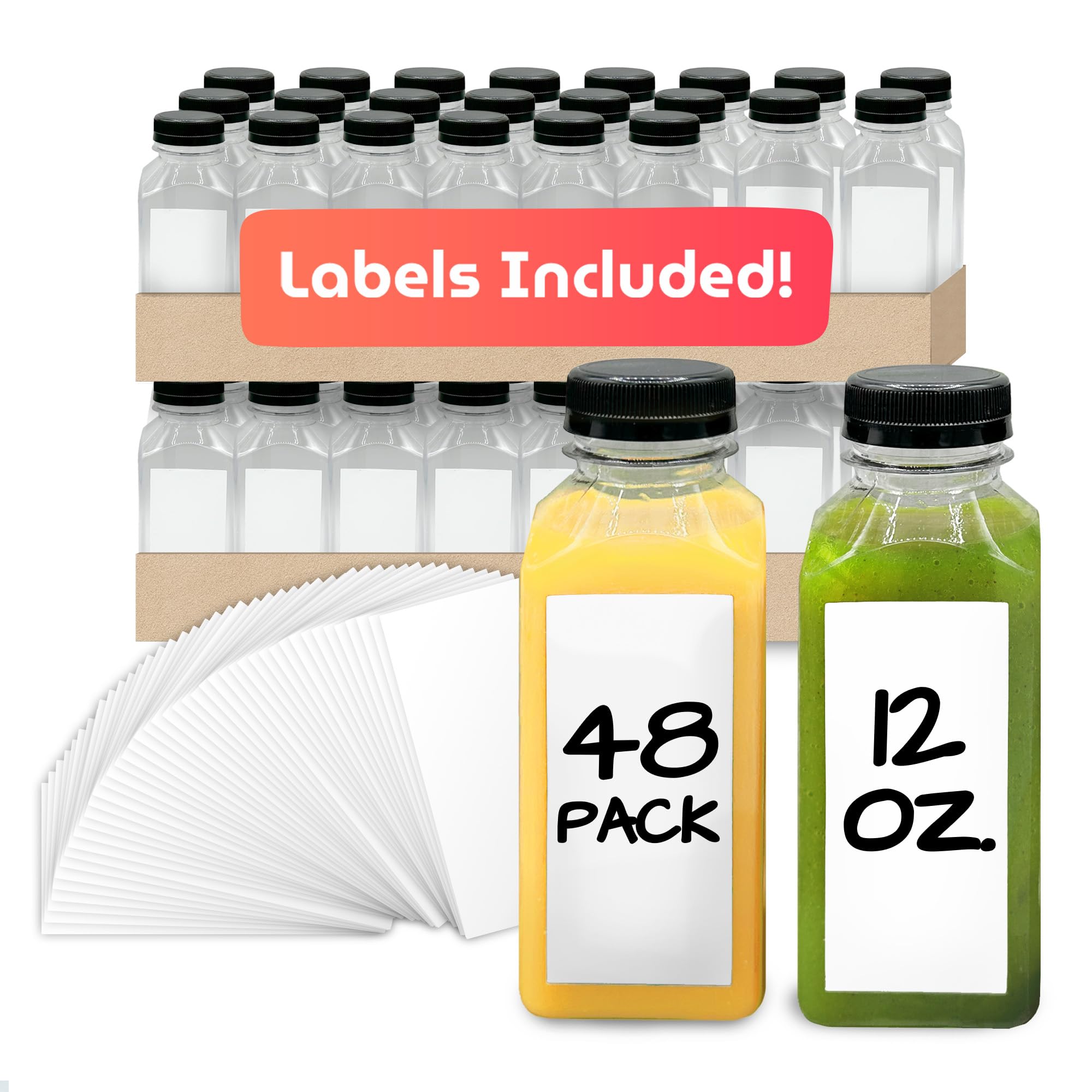 Reli 12 oz square plastic juice bottle with cap, ideal for fresh juice on the go.