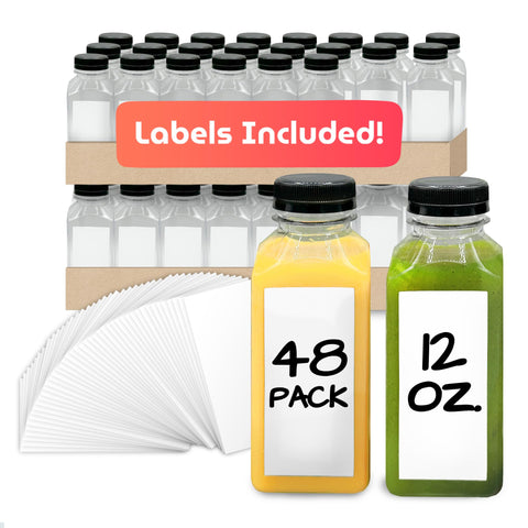 Reli 12 oz square plastic juice bottle with cap, ideal for fresh juice on the go.
