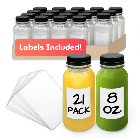 Reli 8 oz plastic juice bottle with cap, leak-proof for travel.