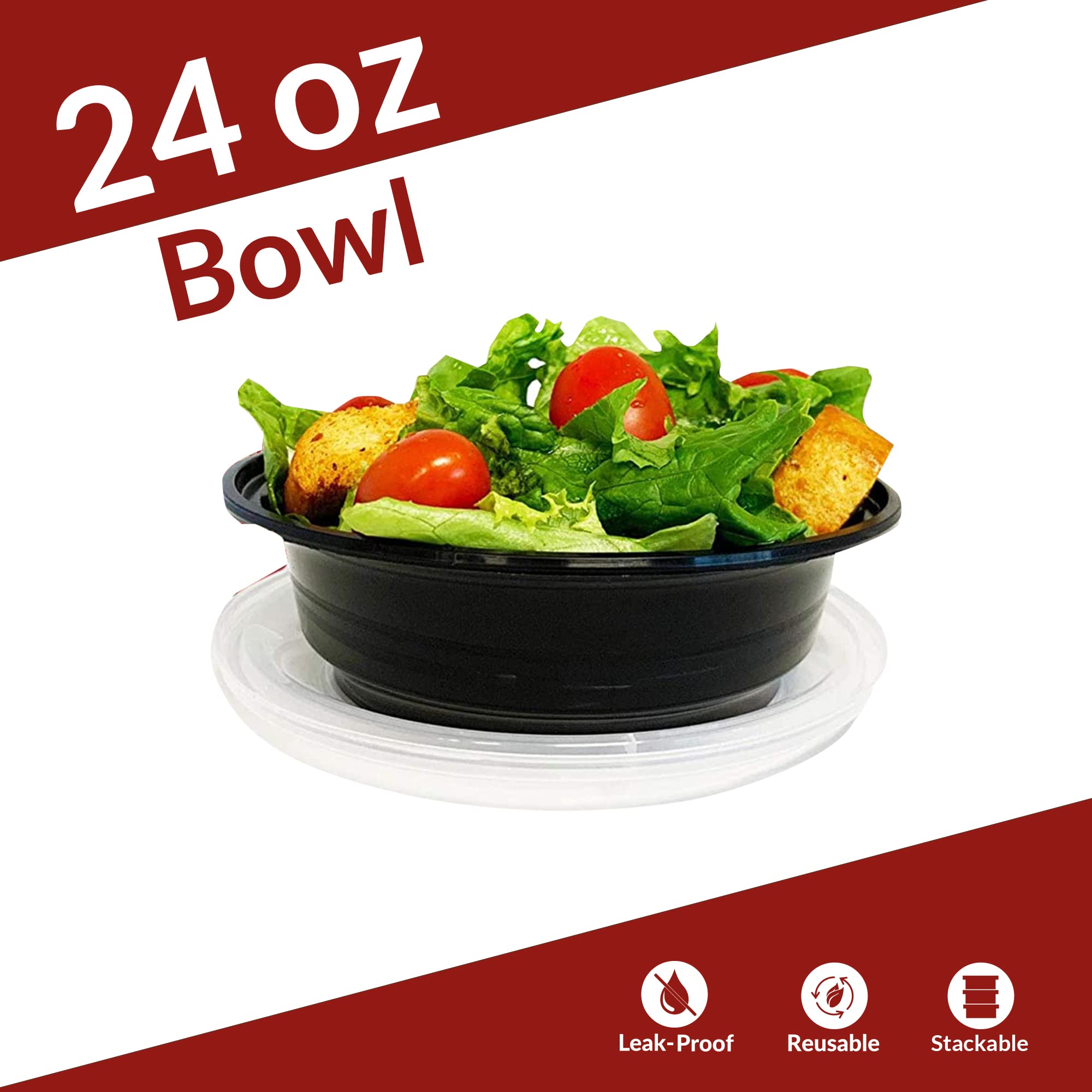 Reli round bowl with secure lid for leak-proof to-go meals.