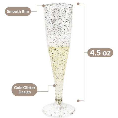Reli shatterproof flutes in a gold glitter finish for festive toasts
