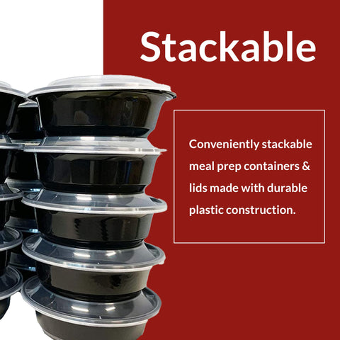 Reli stackable meal prep bowls save space in cabinets and fridges.