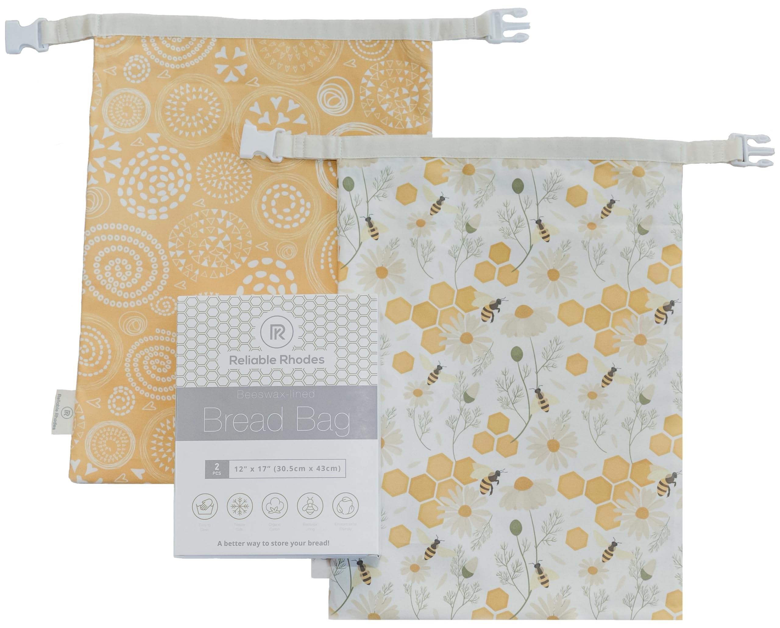 Reliable Rhodes Spiral Blossoms beeswax bread bag front view, eco-friendly storage for fresh loaves.