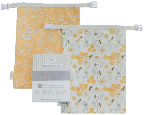 Reliable Rhodes Spiral Blossoms beeswax bread bag front view, eco-friendly storage for fresh loaves.