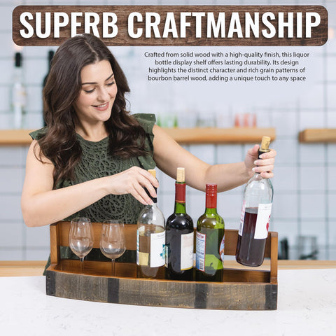 RELODECOR rustic wood bar shelf highlights character of bourbon barrels