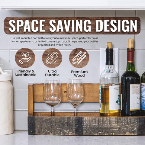 RELODECOR wall-mounted bar storage saves counter space while enhancing decor