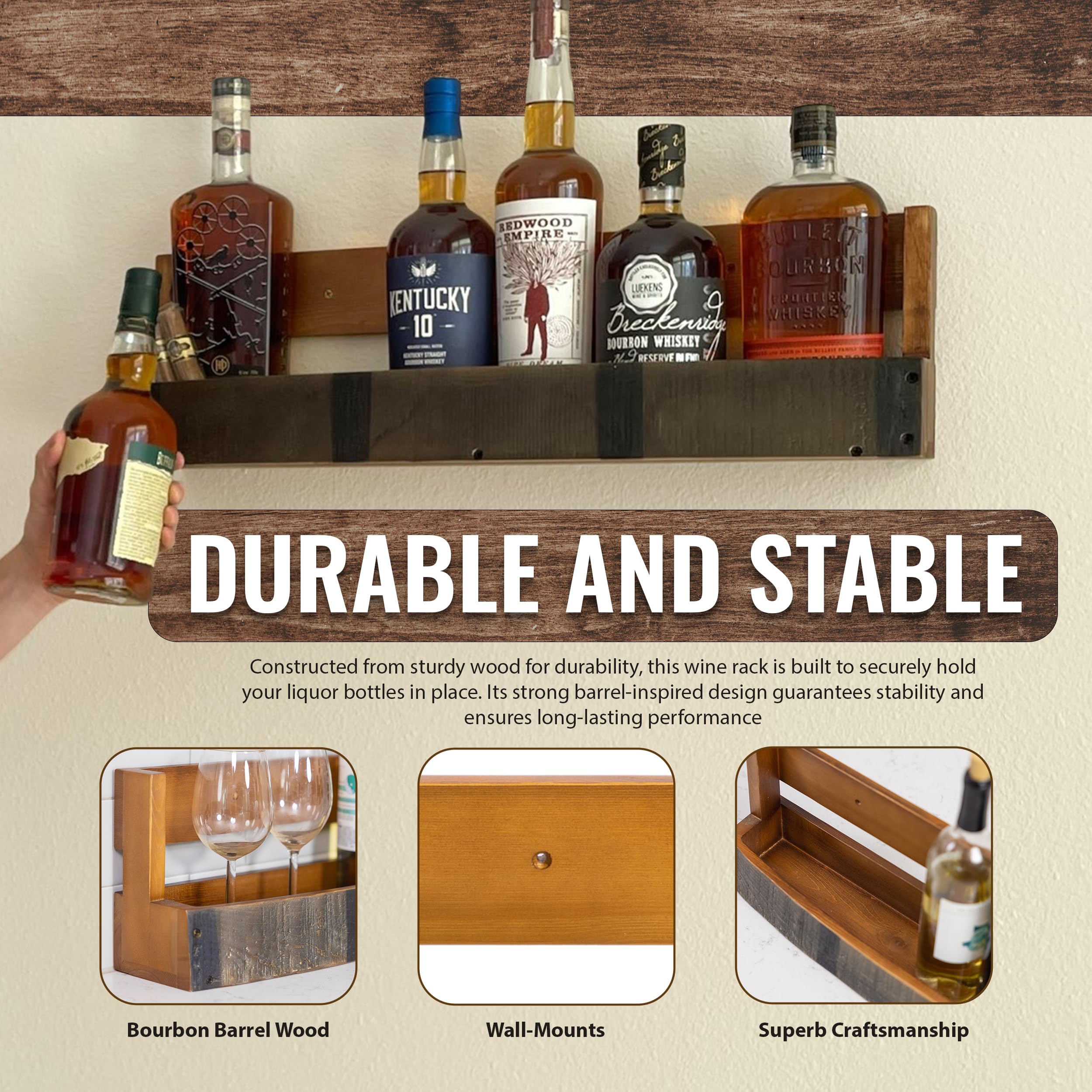 RELODECOR wooden liquor bottle holder keeps bottles organized with solid craftsmanship