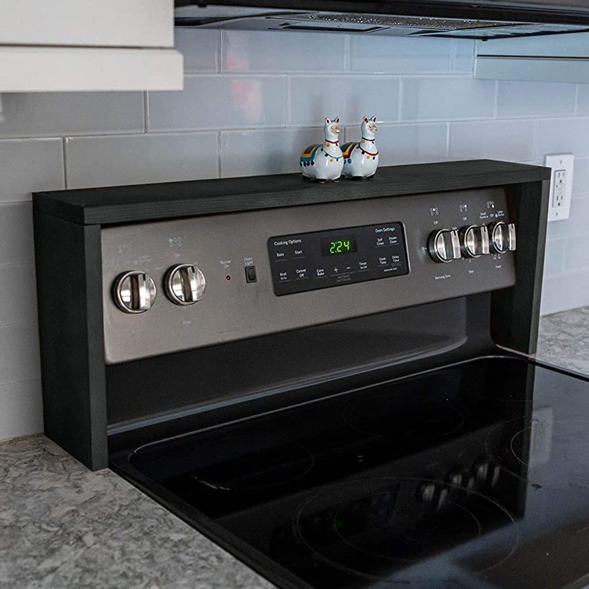 RELODECOR ebony over-the-stove spice rack shelf keeps spices within arm's reach