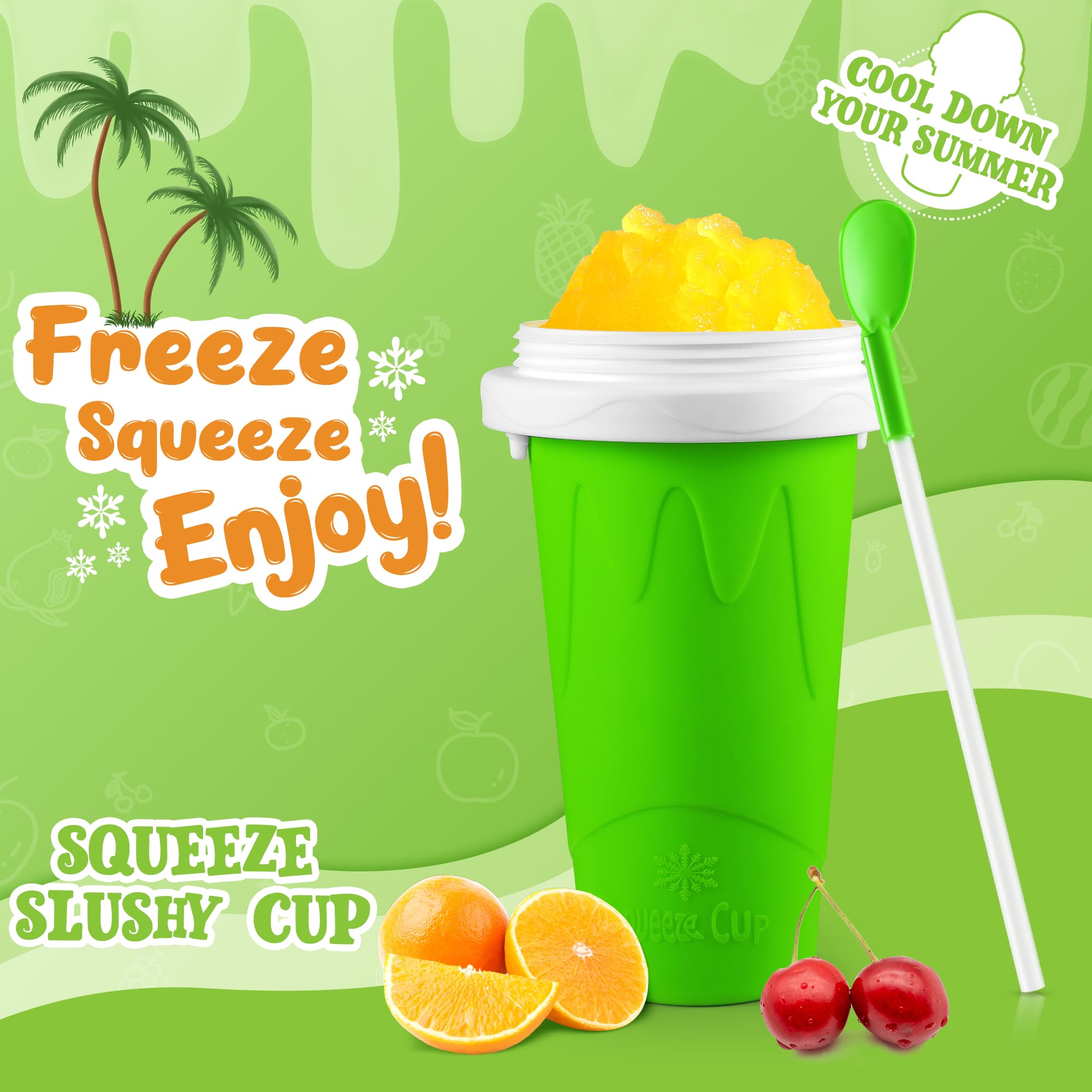 RELPOM Slushie Cup in the freezer shows fast, non-diluted slush preparation.