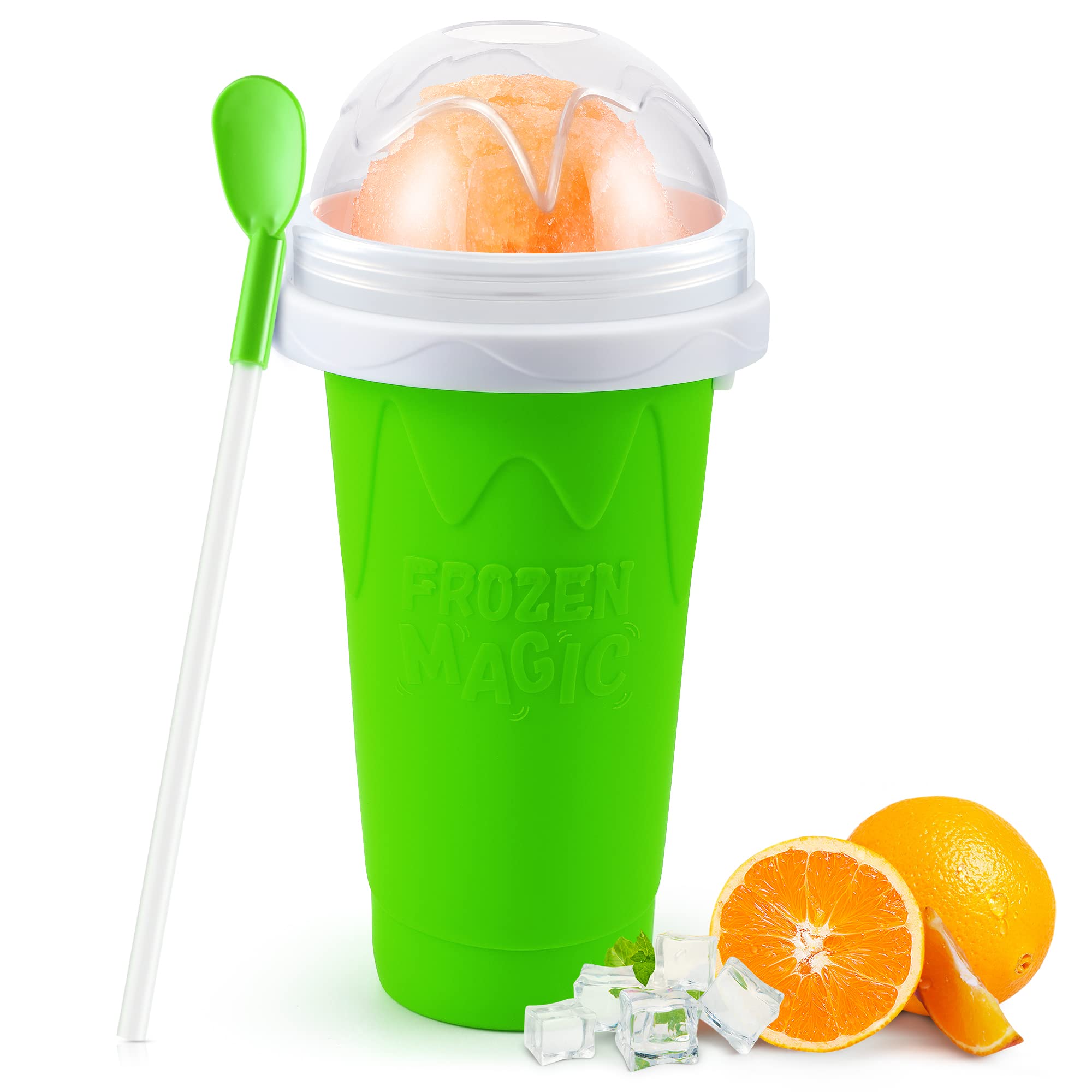 RELPOM Slushie Cup front view highlights quick freeze technology for smooth slush.