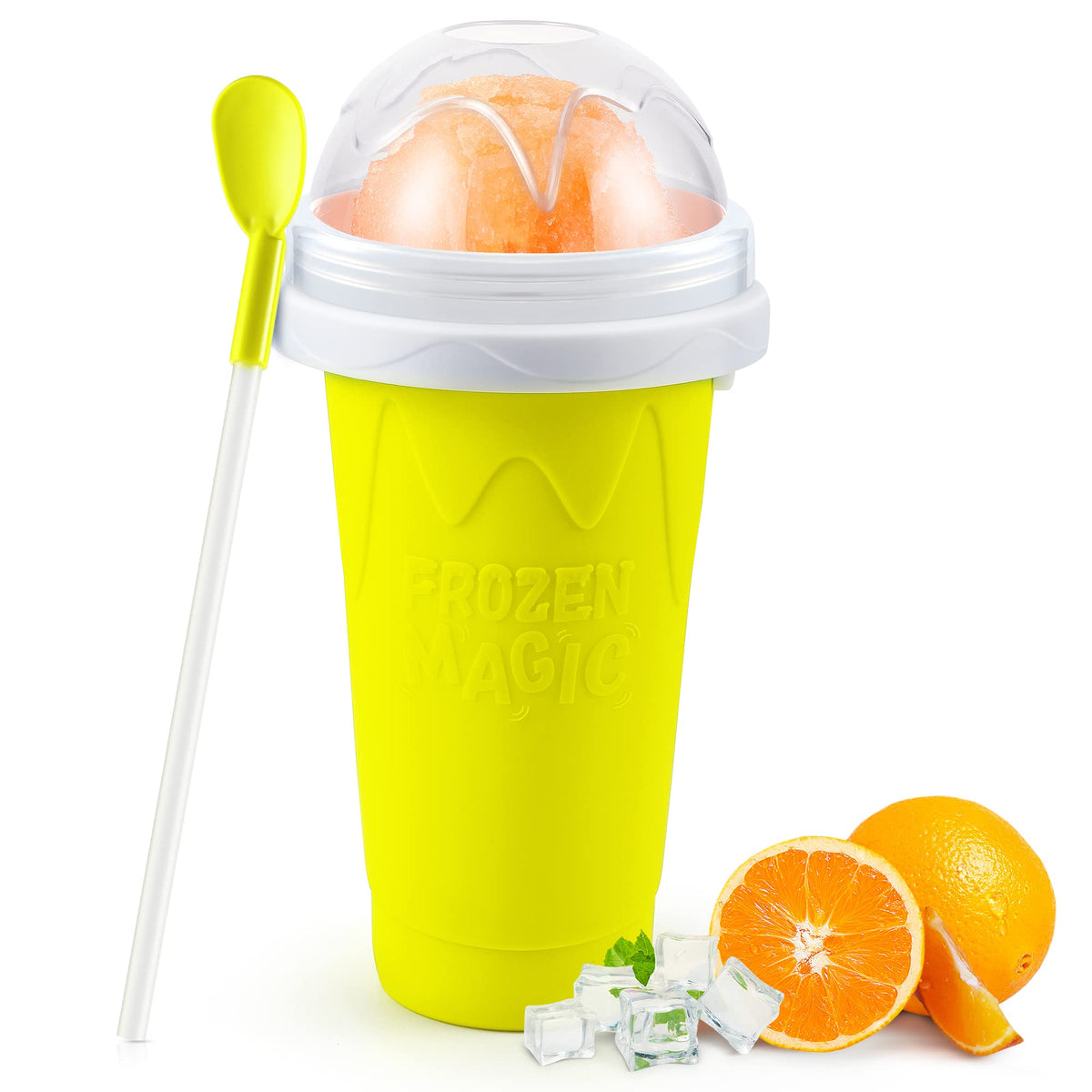 RELPOM slushie maker cup pour shows quick, flavor-preserving frozen drinks at home.
