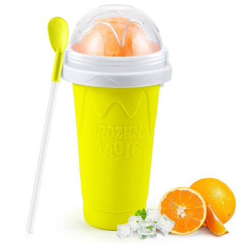 RELPOM slushie maker cup pour shows quick, flavor-preserving frozen drinks at home.