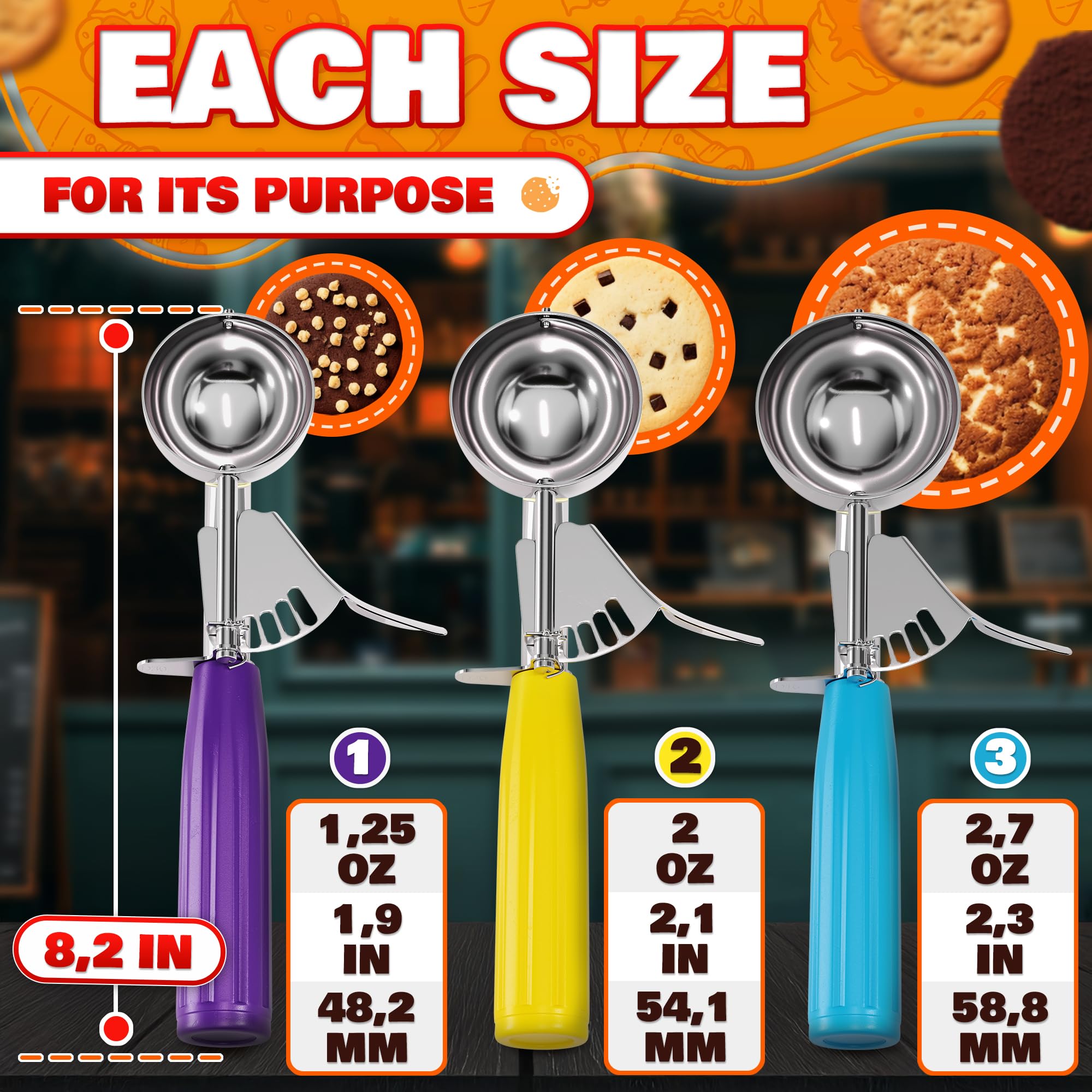 Reluen cookie scoop set with trigger for even #20 portions ideal for dough.