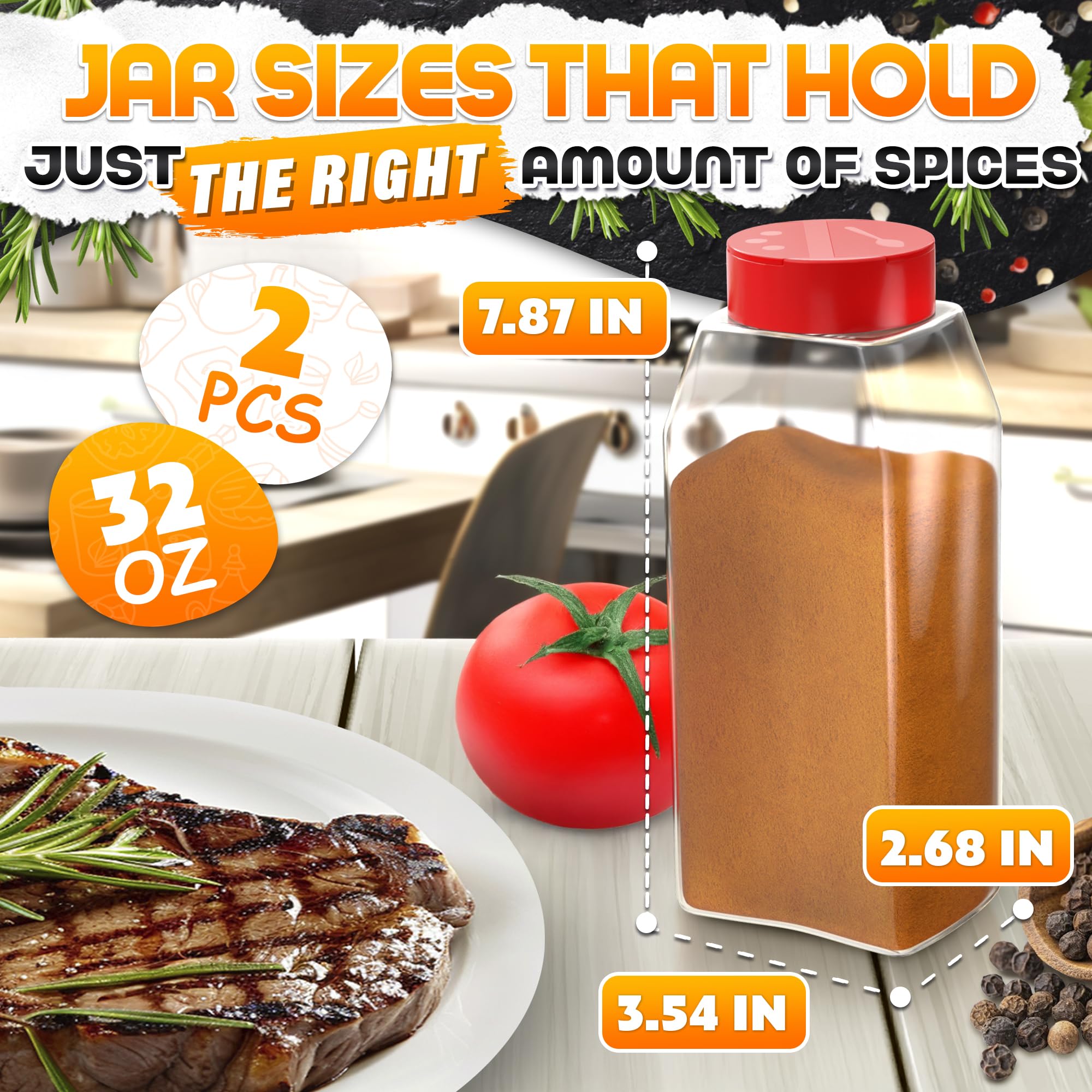 Reluen dual shake lids spice container for precise dispensing of spices.