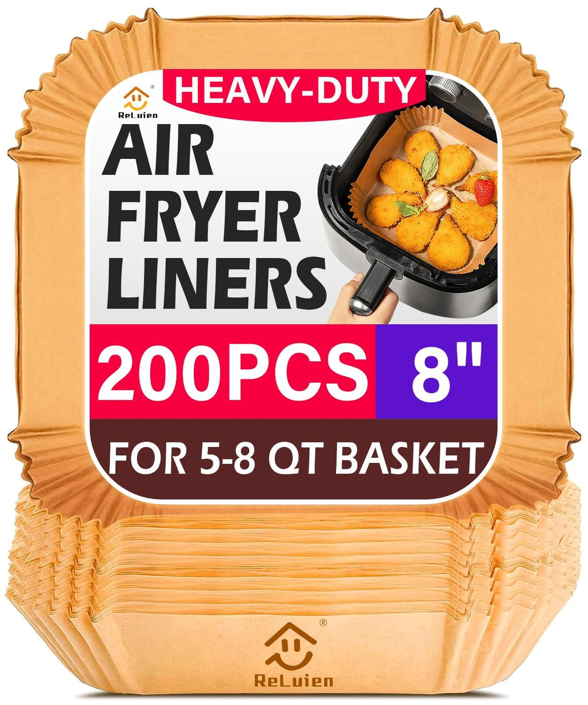 Reluien air fryer liners 200pcs pack keeps frying clean and easy to discard.
