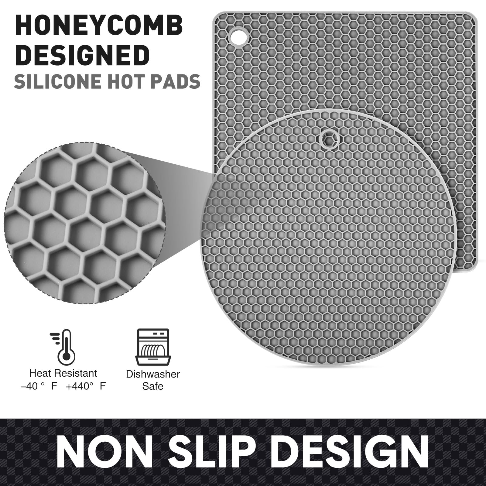 Remagr round black silicone trivet pad protects surfaces from hot pots.