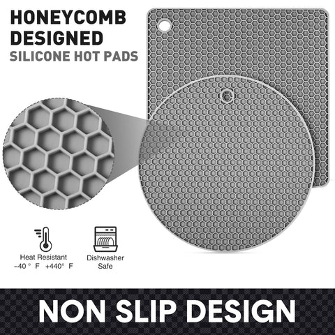 Remagr round black silicone trivet pad protects surfaces from hot pots.