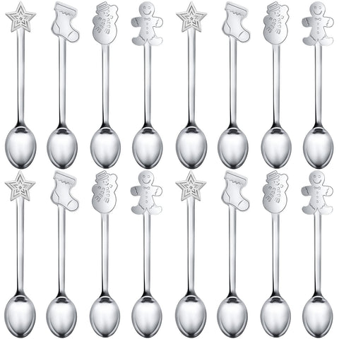 Remerry 16pc Christmas spoon set in silver for elegant daily use and entertaining