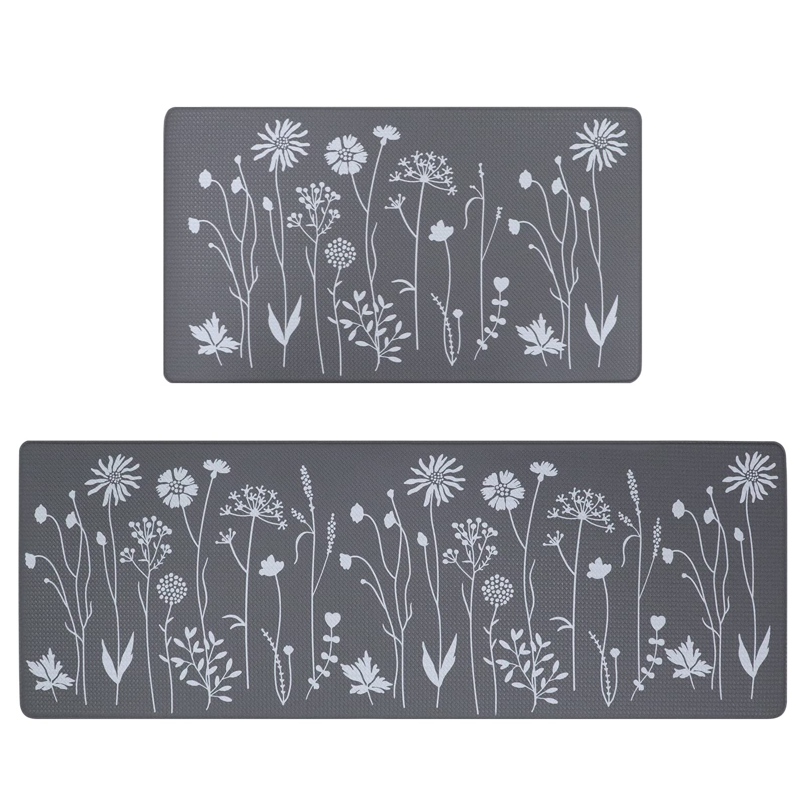 Rempry 2-piece kitchen mats set in grey, large 17x47 for standing tasks