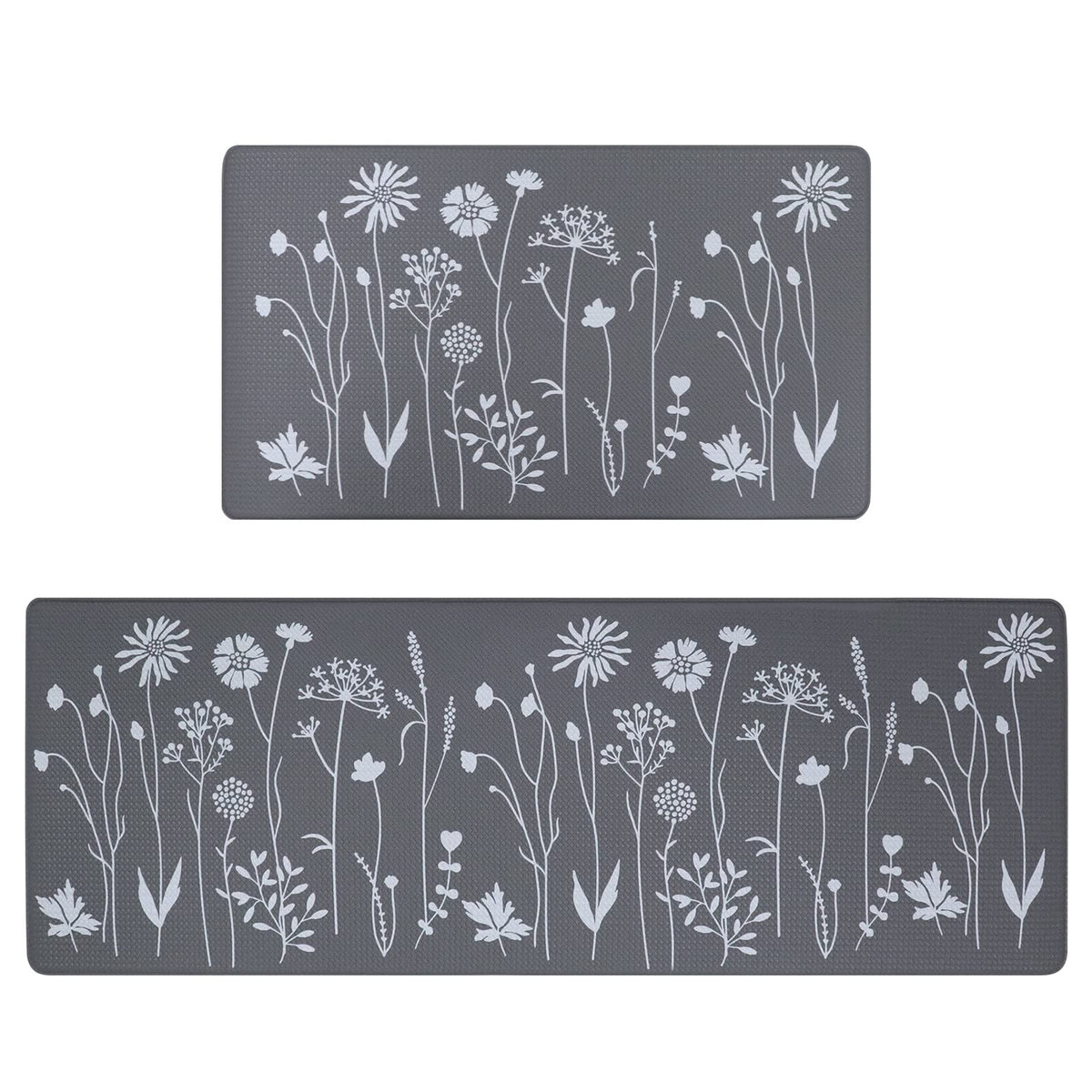 Rempry 2-piece kitchen mats set in grey, large 17x47 for standing tasks