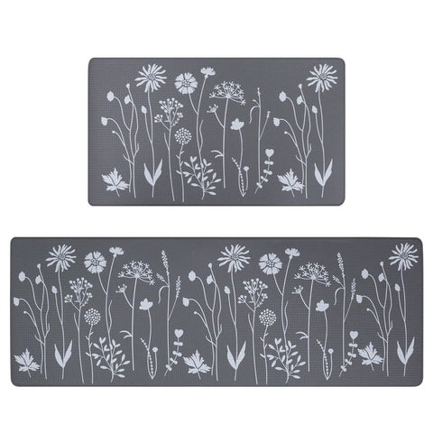 Rempry 2-piece kitchen mats set in grey, large 17x47 for standing tasks