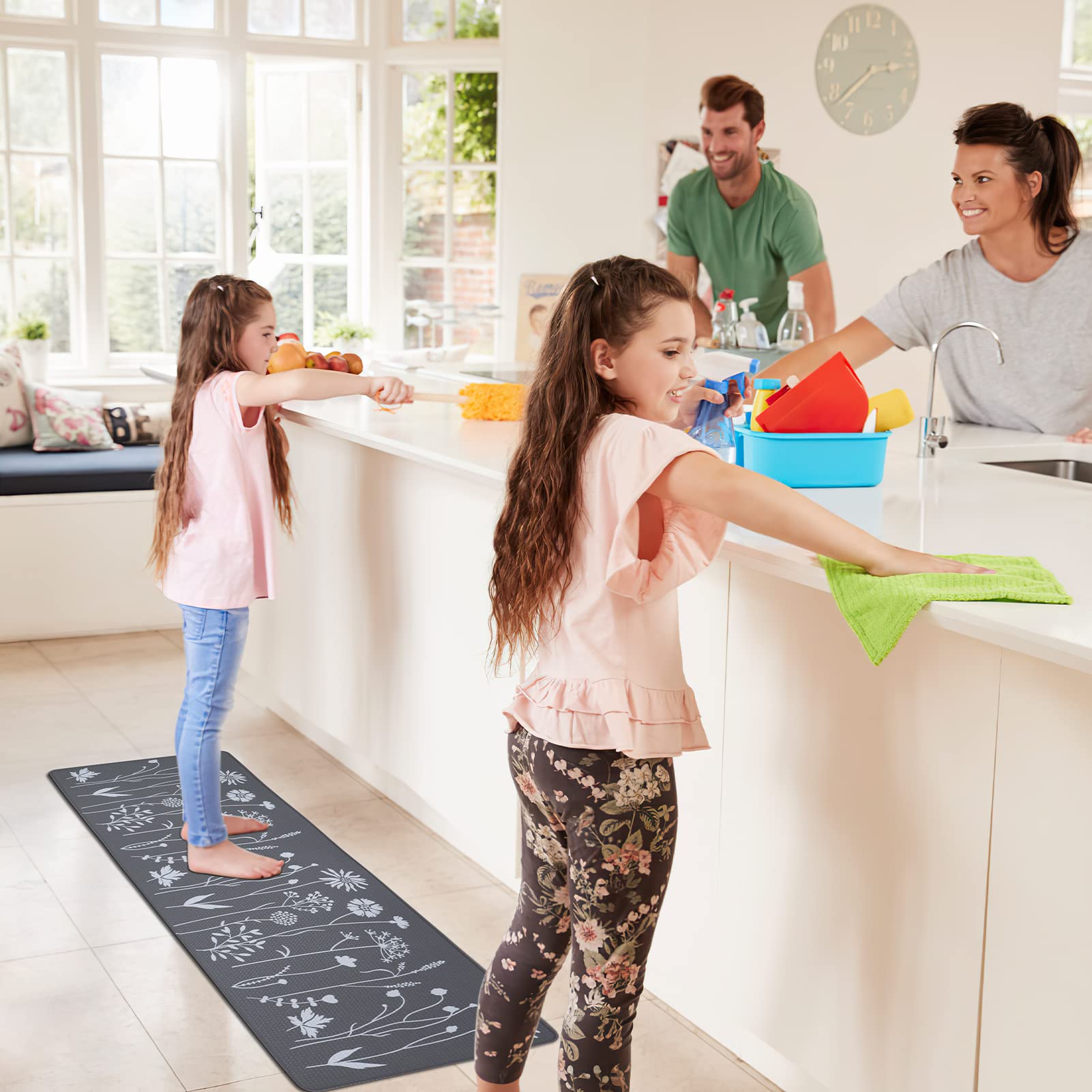Rempry anti-slip kitchen mat with beveled edge for stable footing