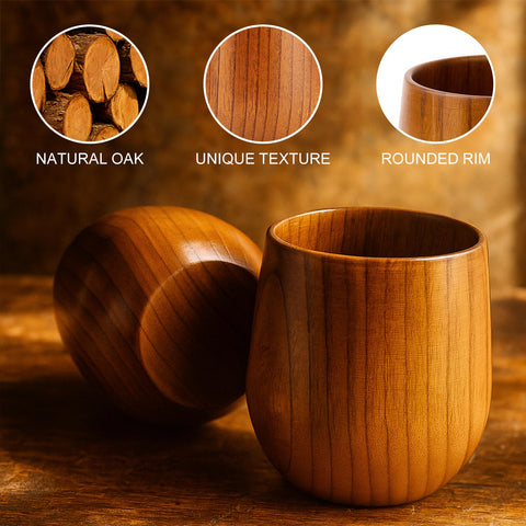 Renawe thick, durable wood cup in a cozy home bar.
