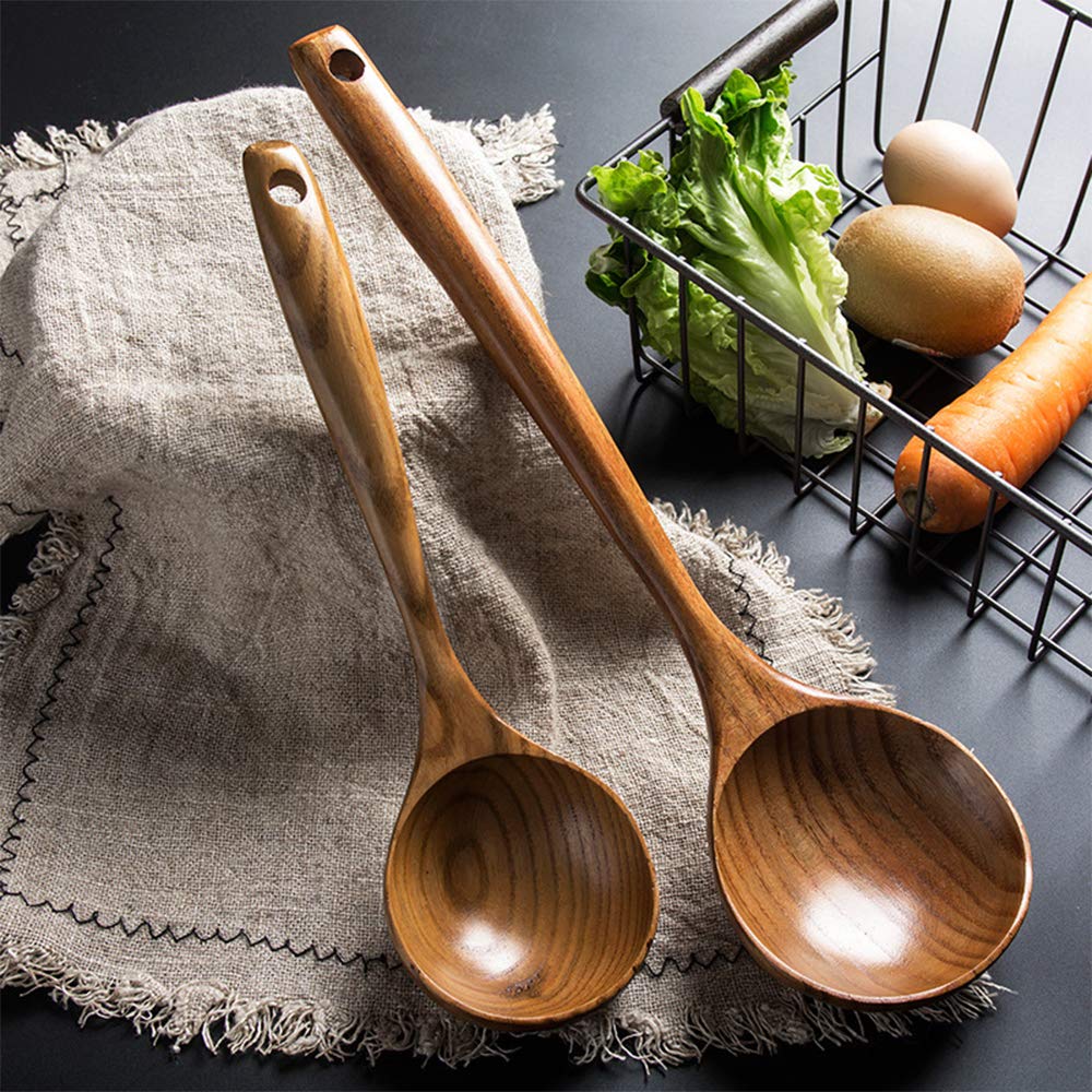 Renawe 11-inch serving ladle ideal for soups and stews with a natural wood finish.