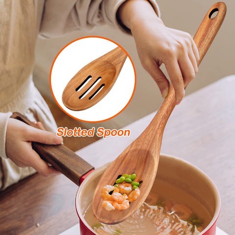 Renawe 14-inch acacia wood slotted turner for easy cooking.