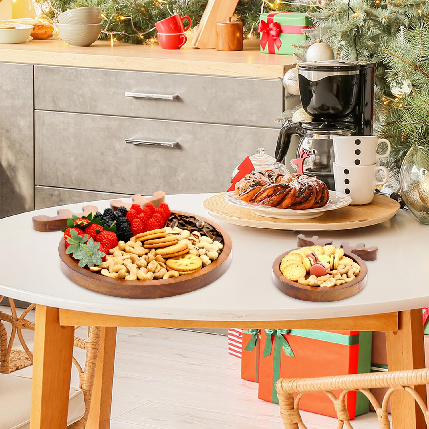 Renawe acacia Christmas dinner plate wood adds rustic holiday charm