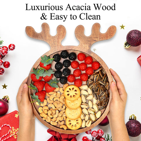 Renawe acacia Christmas tray close-up showing natural wood grain and durability