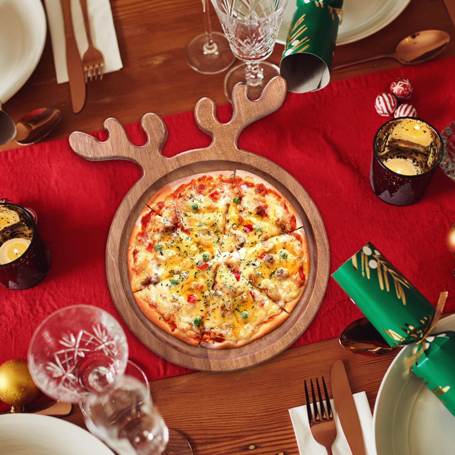 Renawe acacia Christmas tray table decor elevates holiday centerpiece appeal