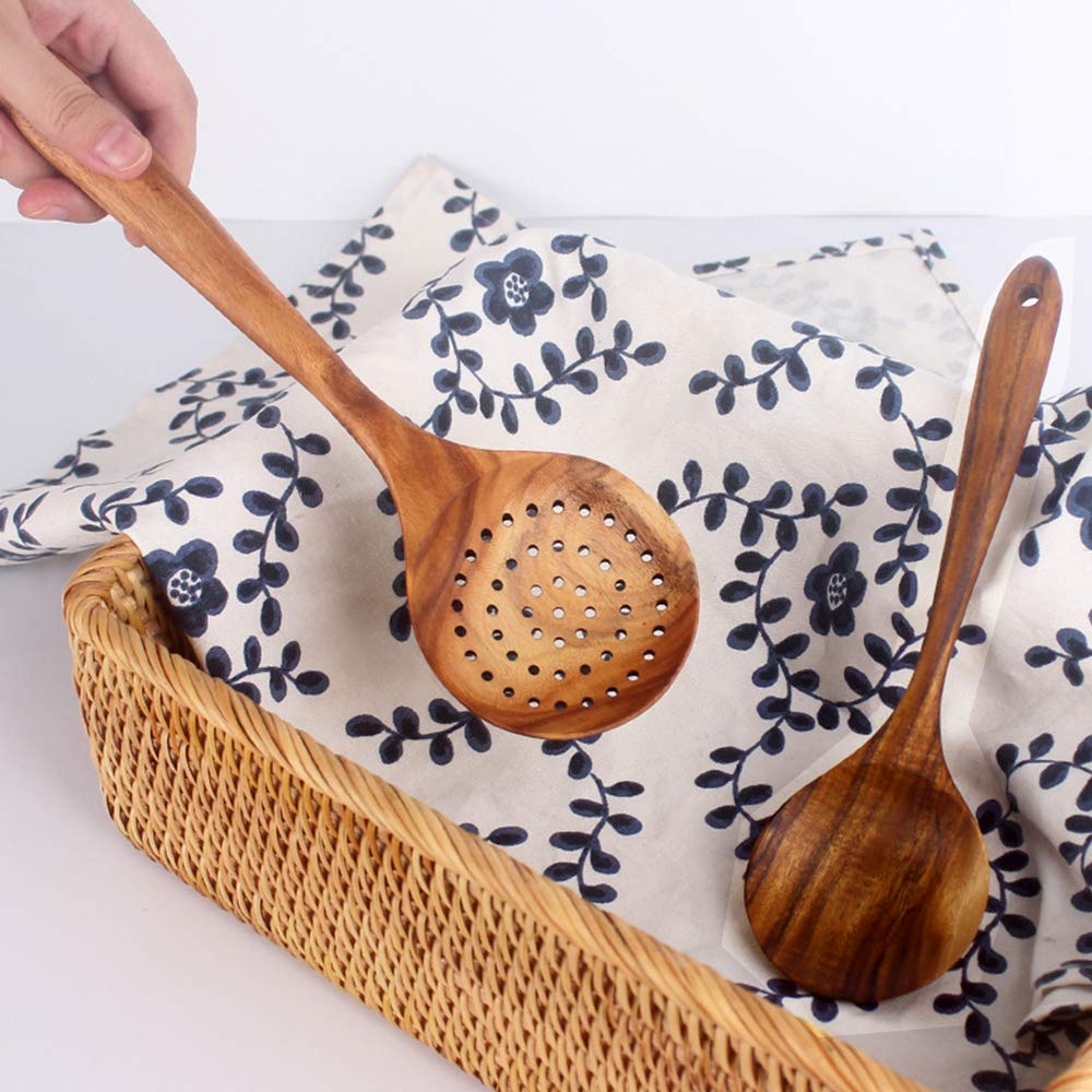 Renawe acacia wood 11-inch slotted spoon for lifting with drainage