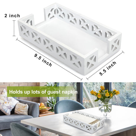 Renawe bathroom counter napkin holder in white wood complements decor and reduces clutter.