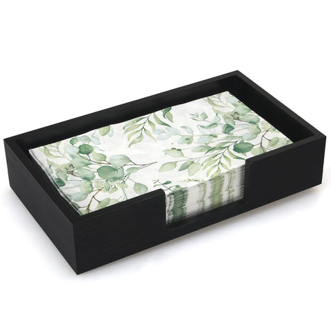 Renawe black wood napkin holder on a dining table showing elegant organization