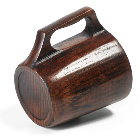 Renawe ergonomic wooden mug emphasizes easy grip for comfortable drinking sessions.