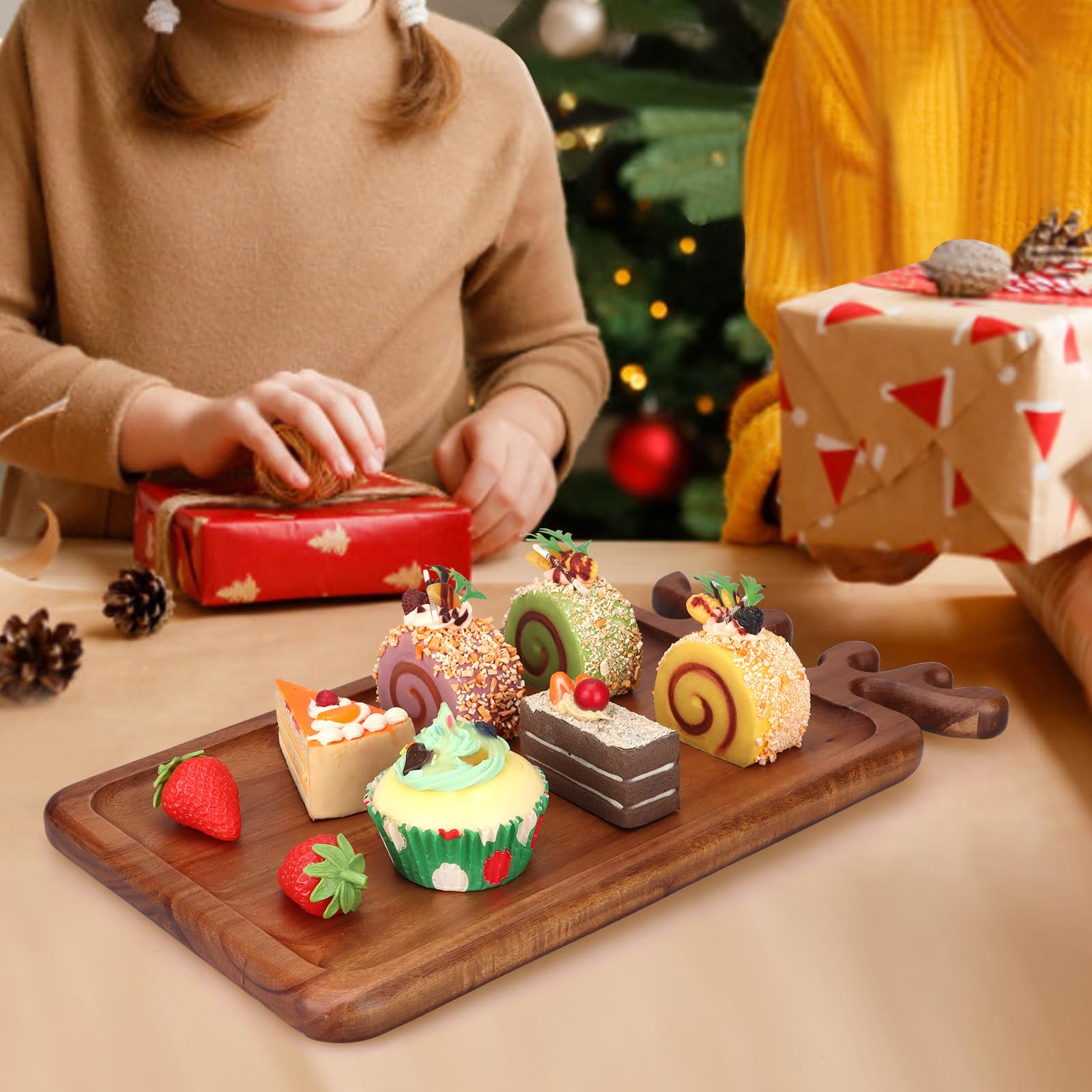 Renawe holiday serving tray decor setup on dining table.