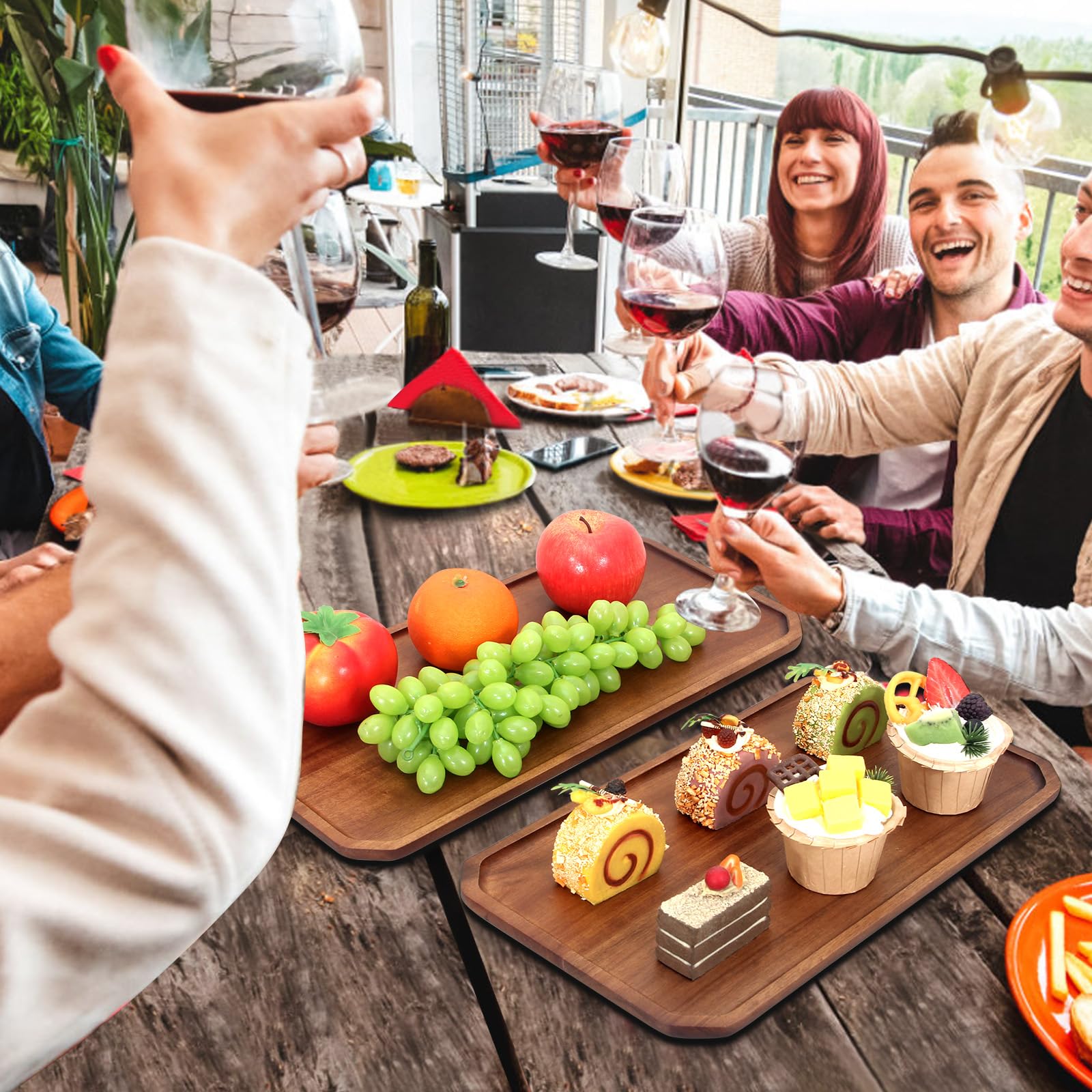 Renawe kitchen counter display tray in durable acacia wood
