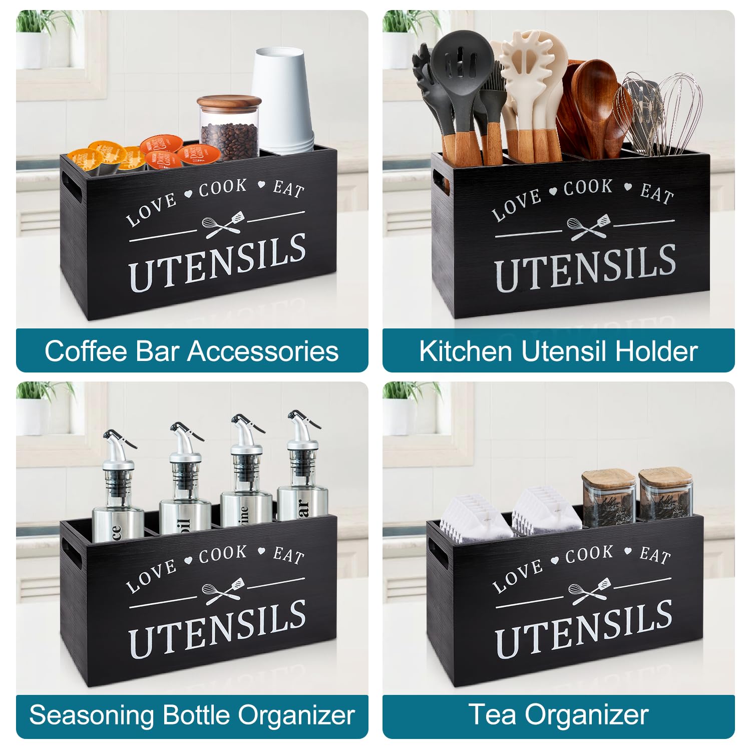 Renawe utensil caddy stores oil bottles and coffee accessories, maximizing countertop organization.