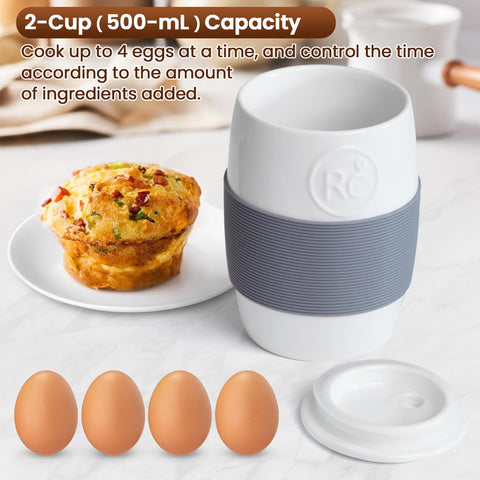 ReneeChef egg cooker with capacity for four eggs ready to cook
