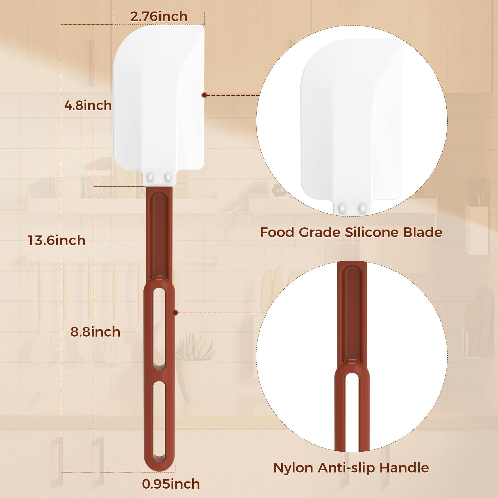 ReneeChef spatula handle ensures safe distance from hot pans during vigorous stirring.