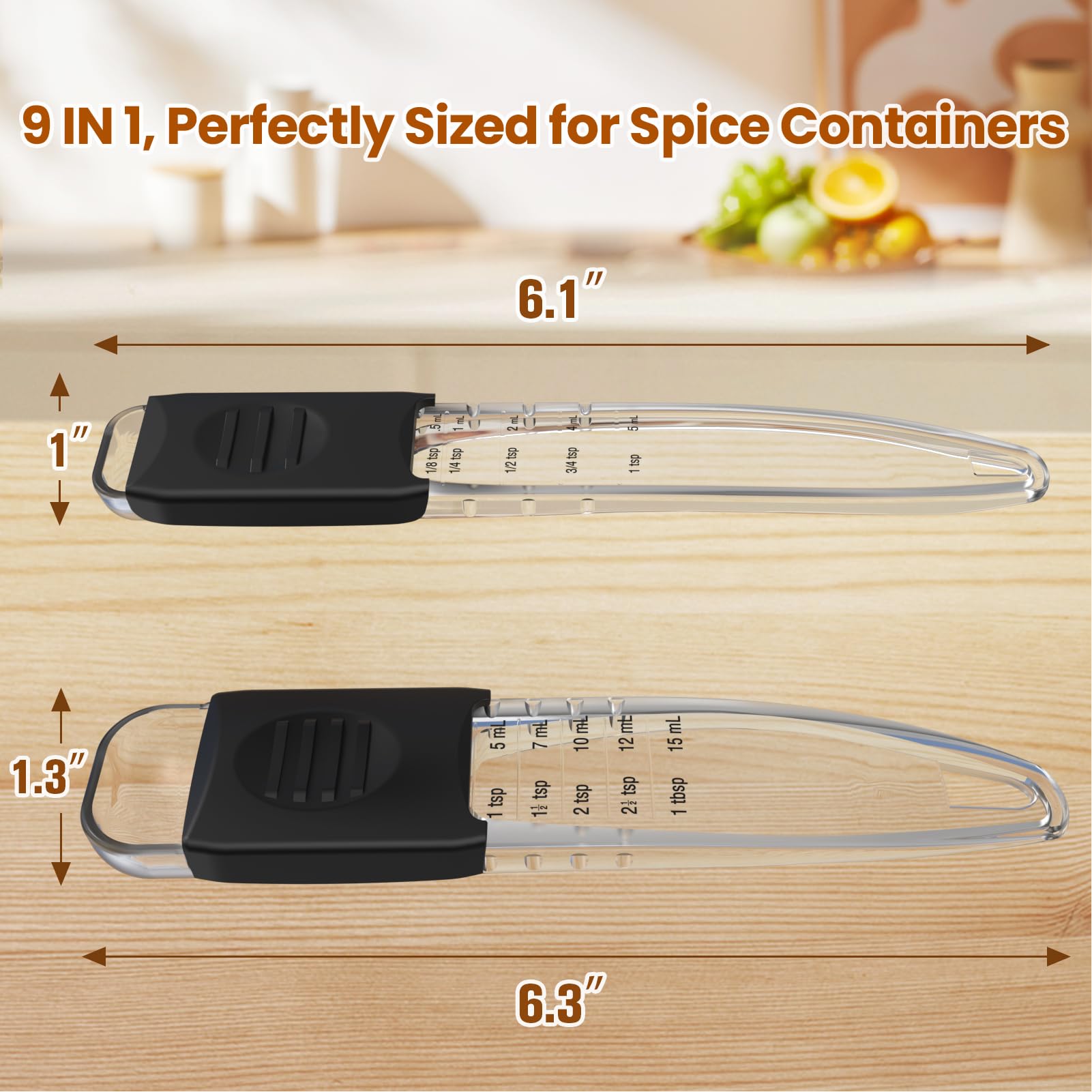 ReneeChef adjustable spoons fit in spice jars to save space