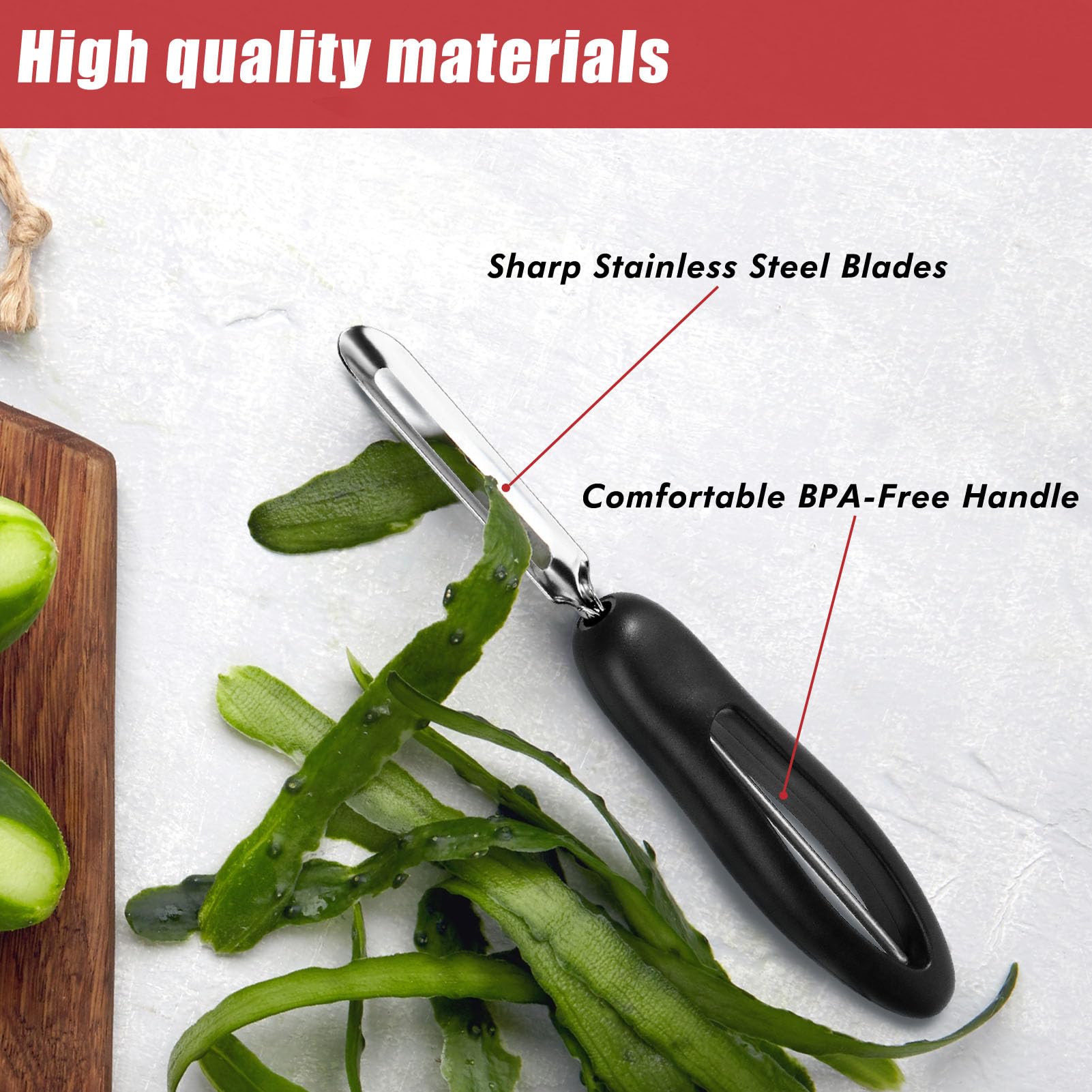 ReneeChef peeler ergonomic handle provides comfortable, non-slip grip during prep.