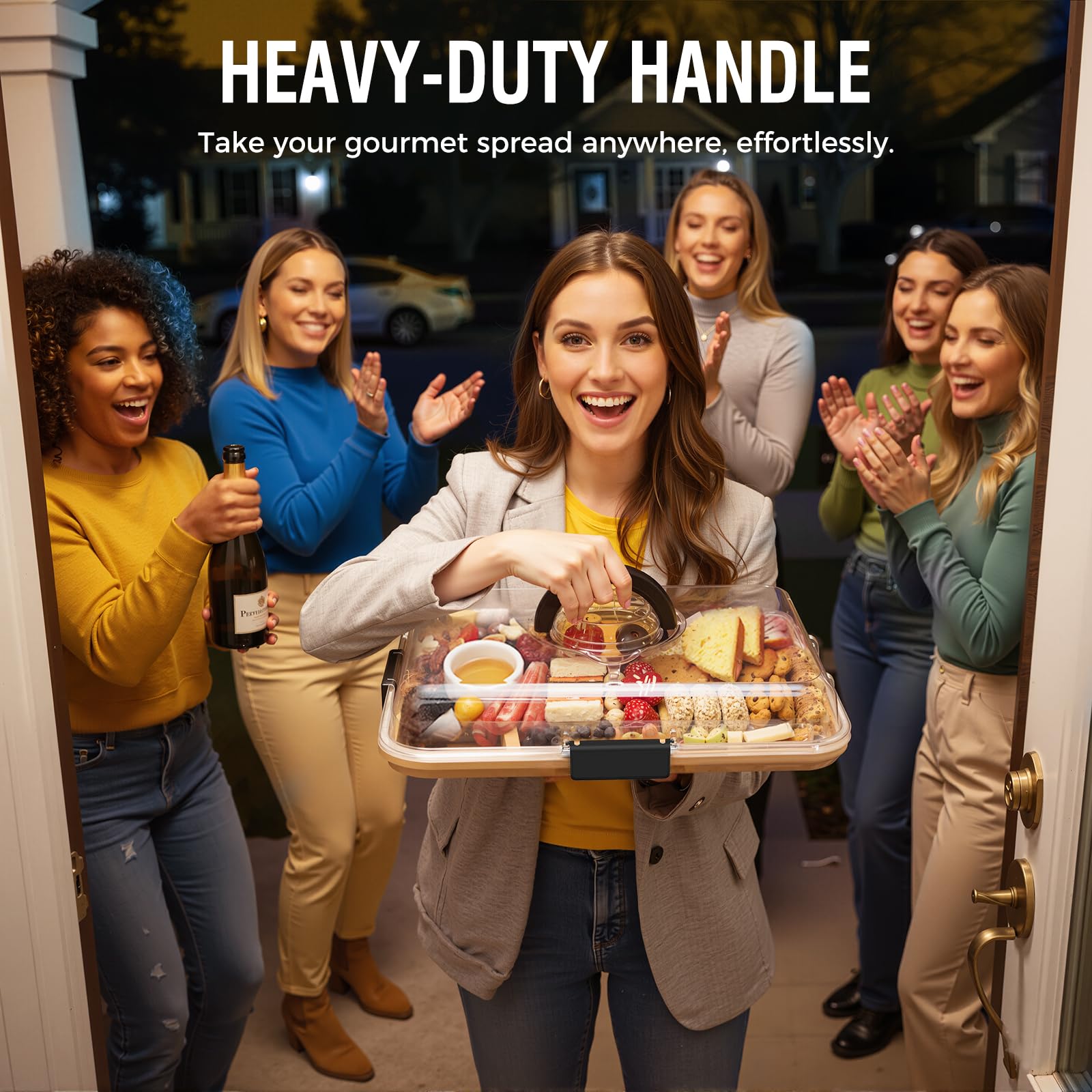Renmxj charcuterie board securely seals with buckles, keeping contents fresh during transport.